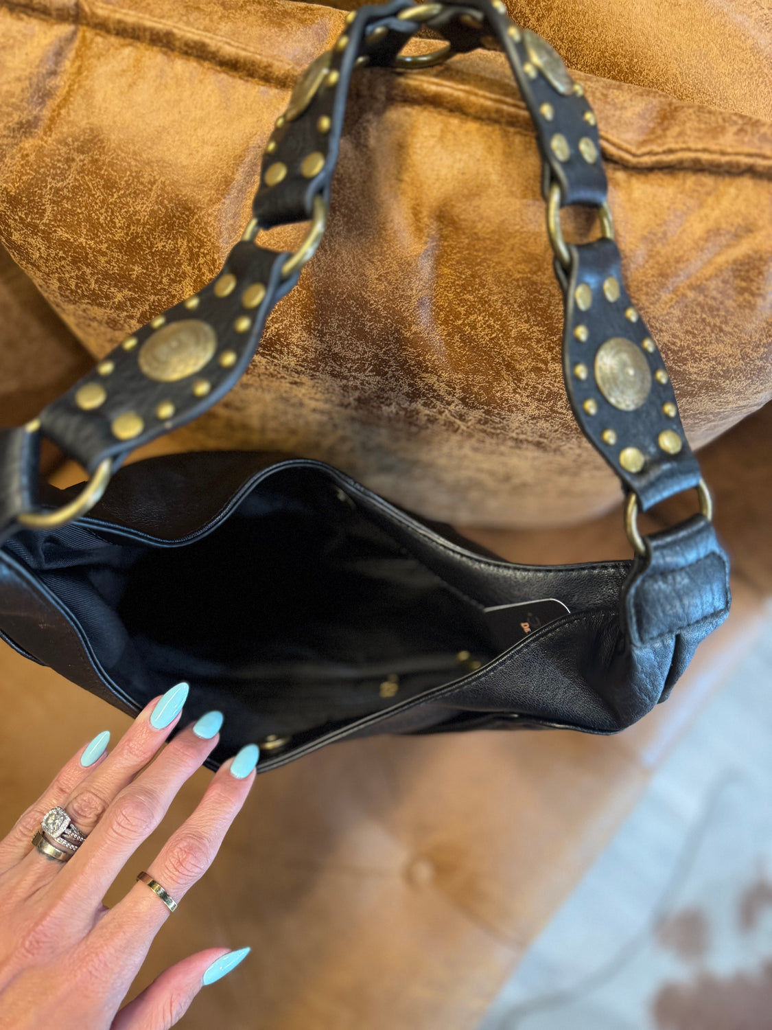 Black & Gold Concho Strap Bag