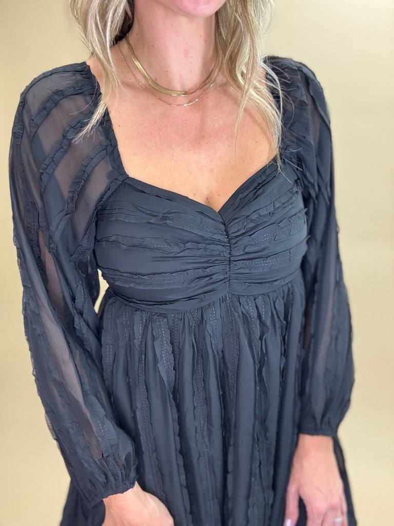 Selene Textured Black Mini Dress