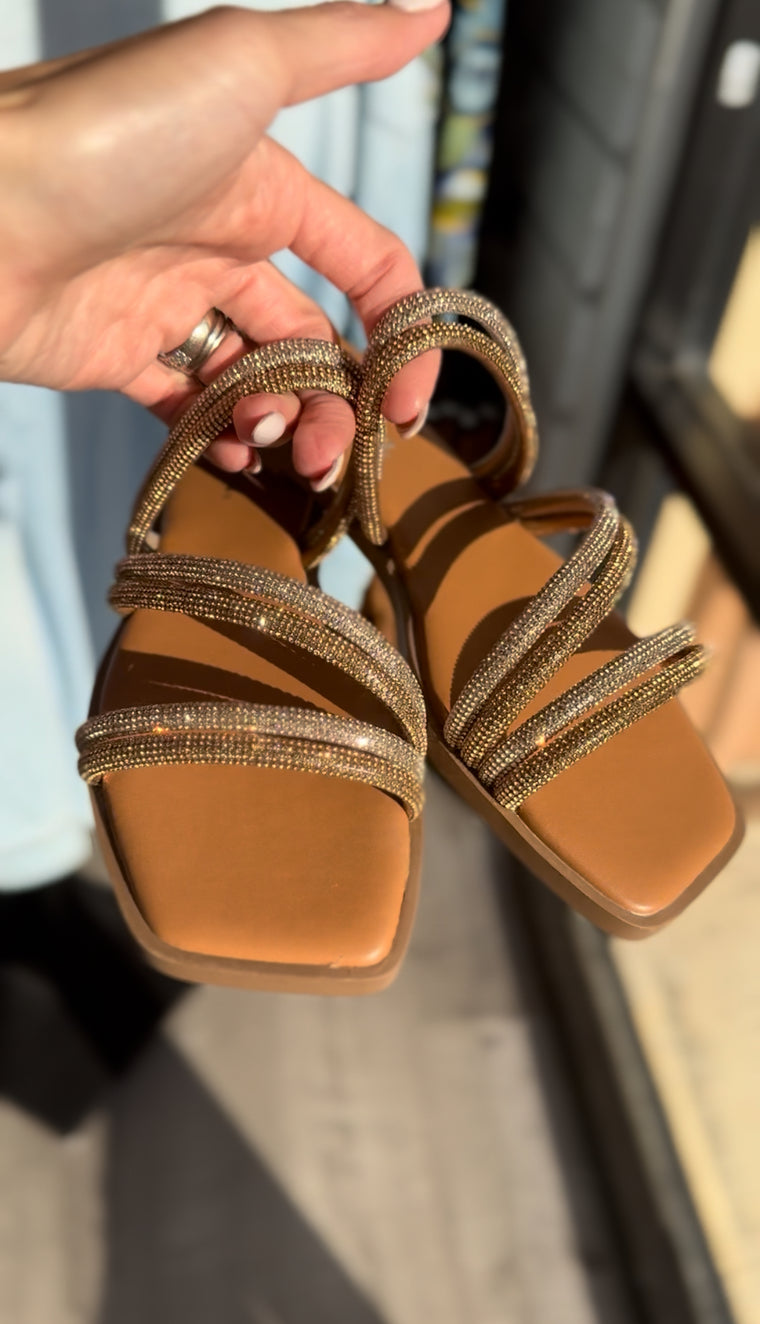 Bronze Rhinestone Strappy Sandal