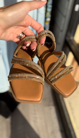 Bronze Rhinestone Strappy Sandal
