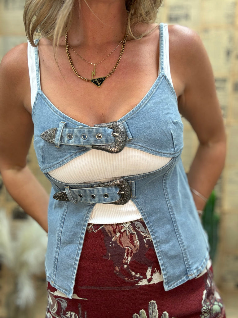 Buckled Up Denim Top