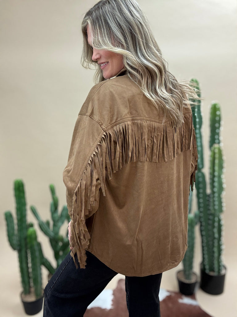 Sueded Fringe Button Down