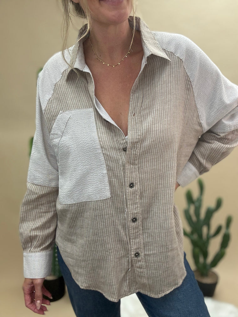 Color Block Button Down Shirt