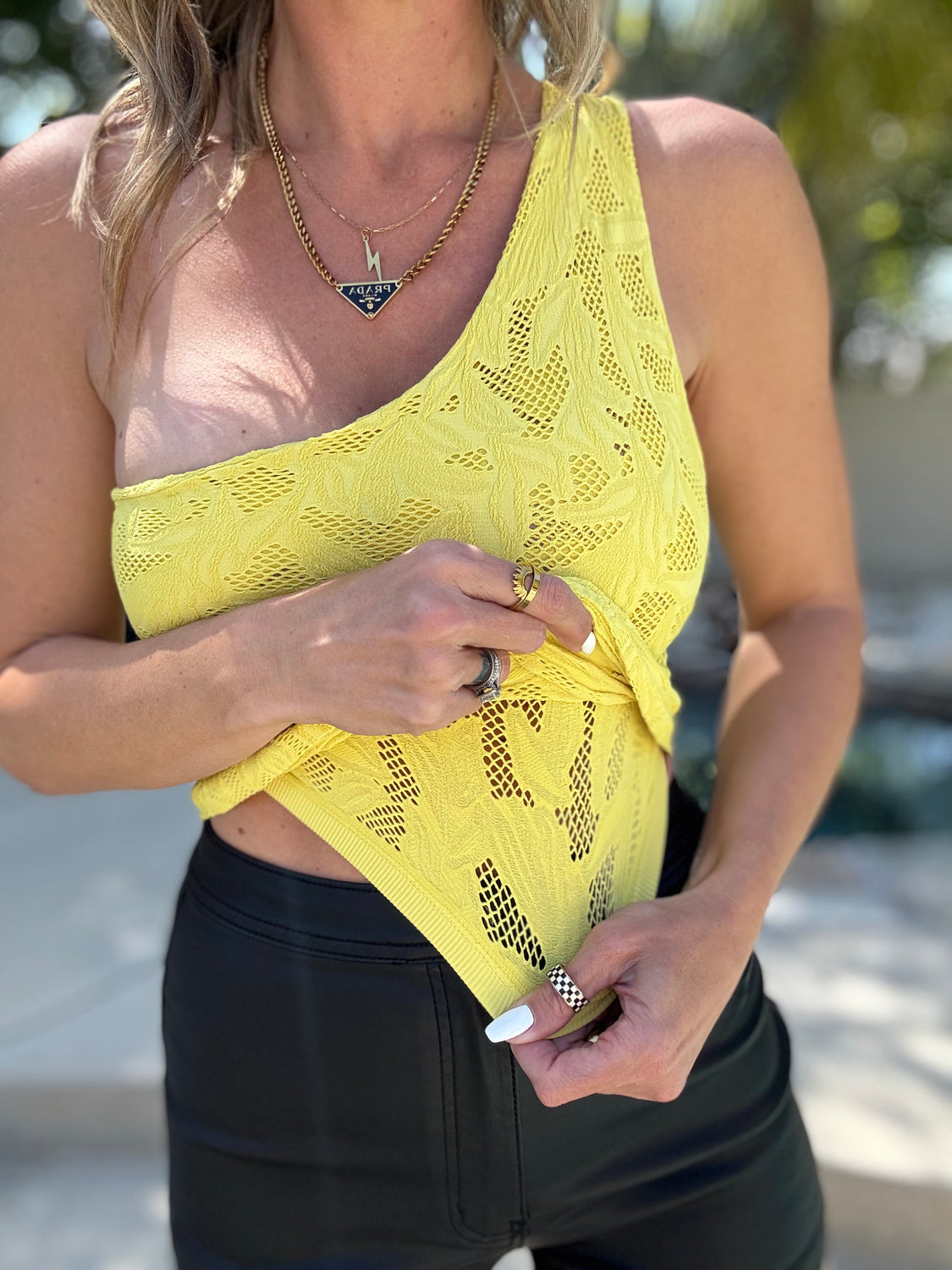 Bumble Bee Lace One Shoulder Tank