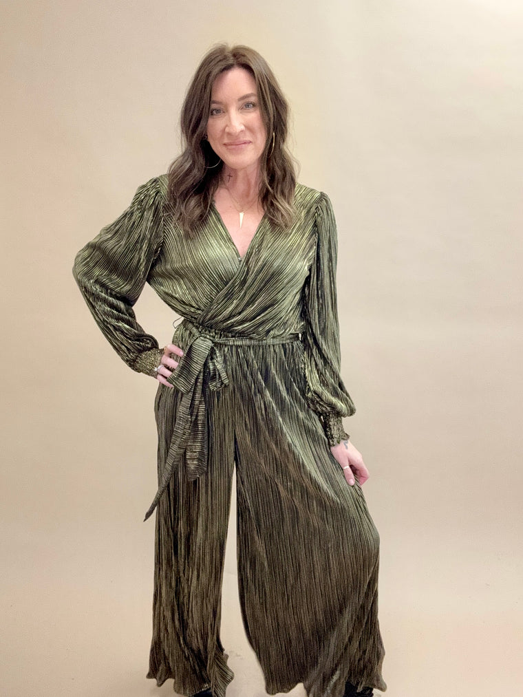 Opal Gold Micro Pleated Jumpsuit