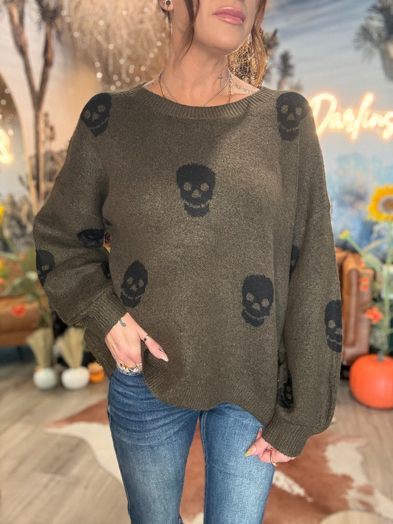Olive Skull Sweater
