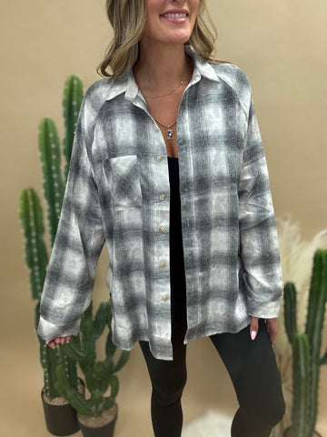 Laura Oat Plaid Washed Flannel Shirt