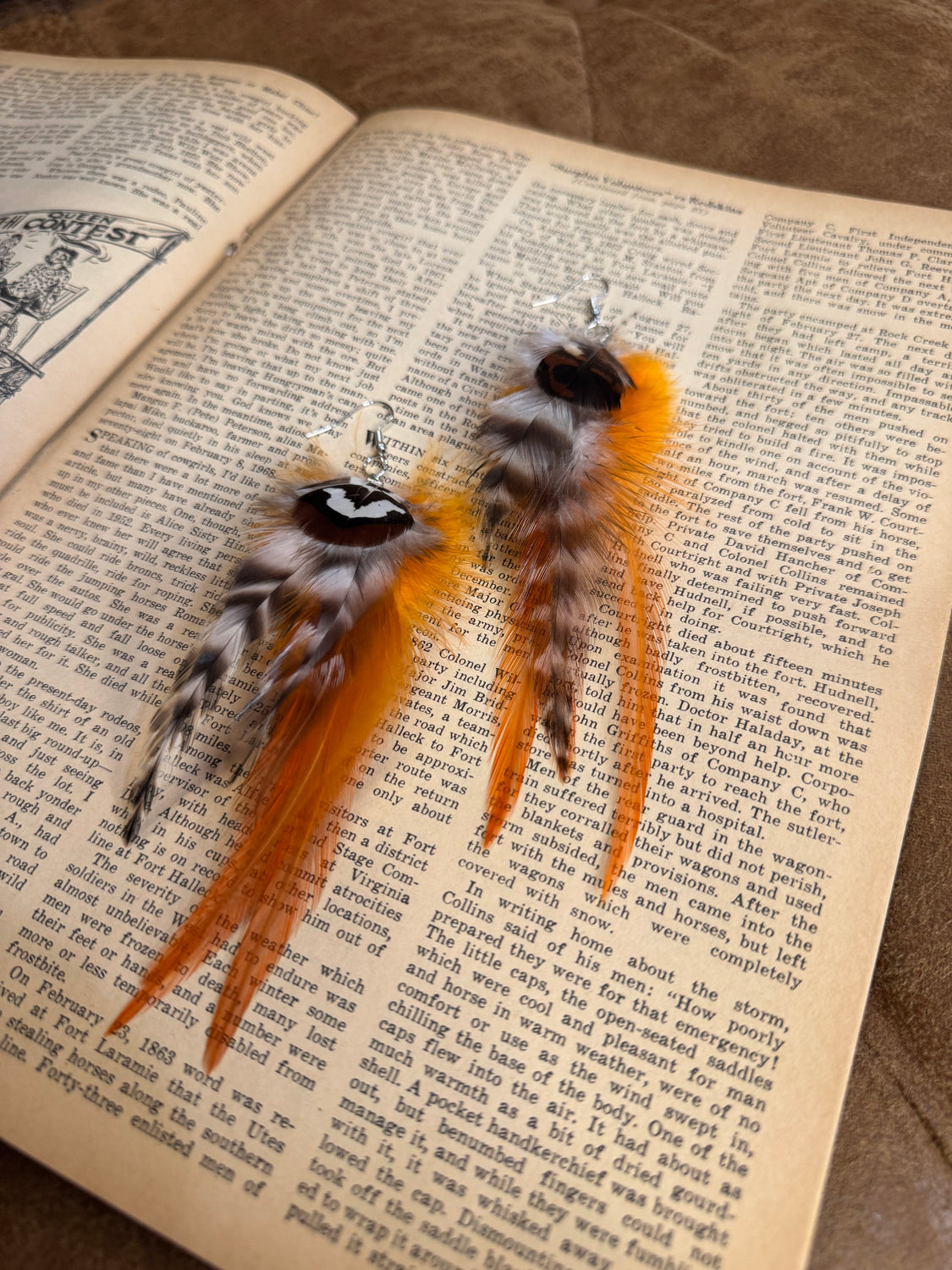 Orange Feather Earrings