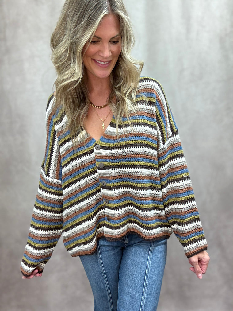 Multi Color Striped Button Down Cardigan