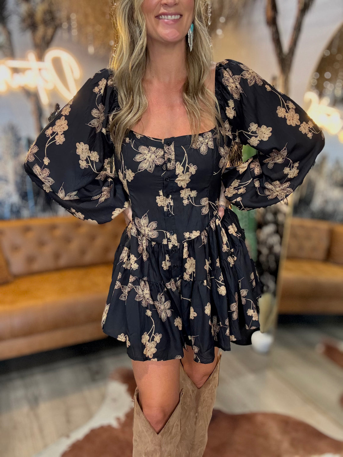 Solstice Bubble-Sleeve Ruffle Romper