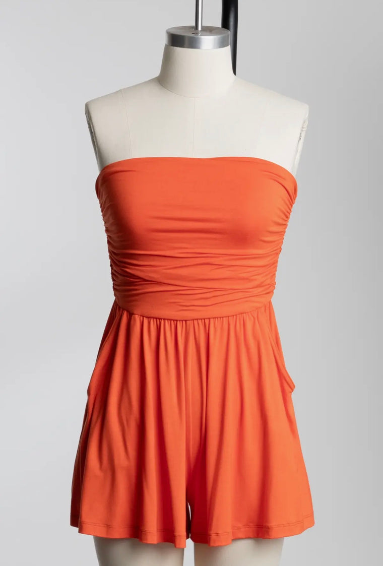 Orange Crush Ruched Tube Romper