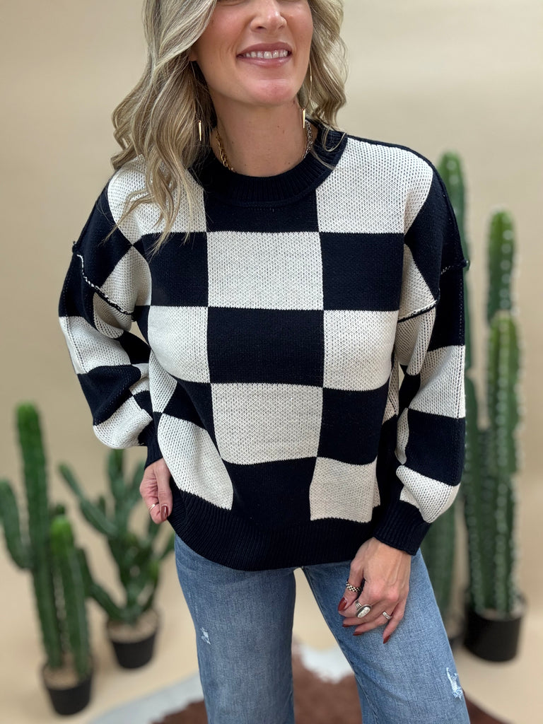 Navy Checker Pullover