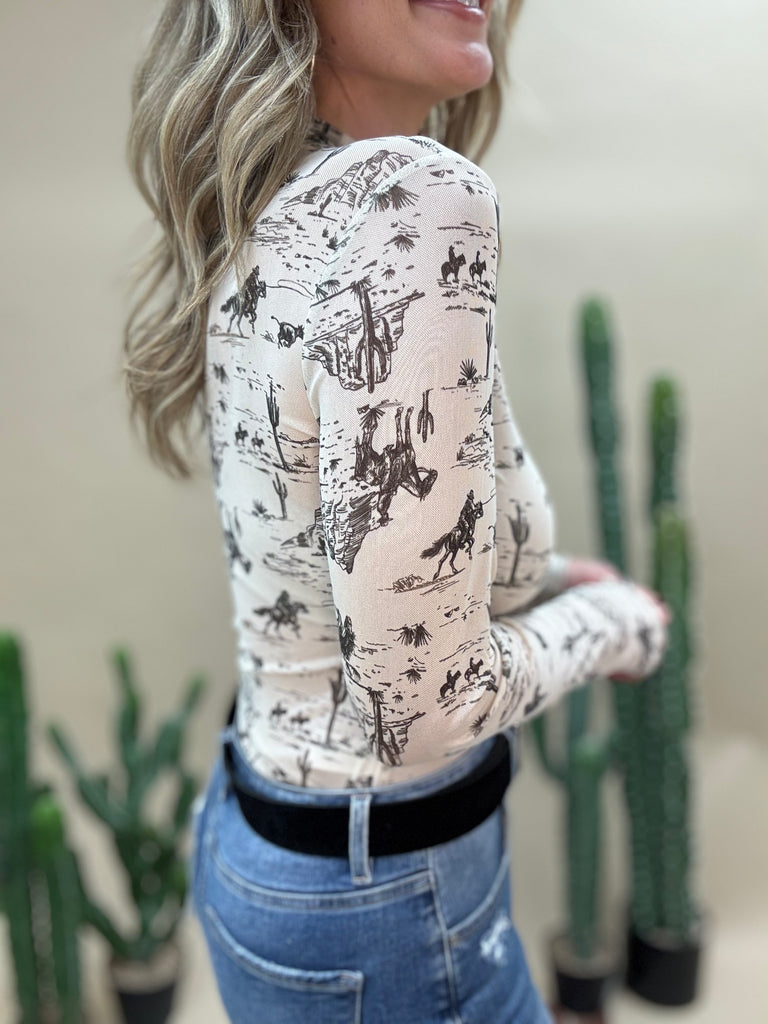 Old West Print Mesh Bodysuit