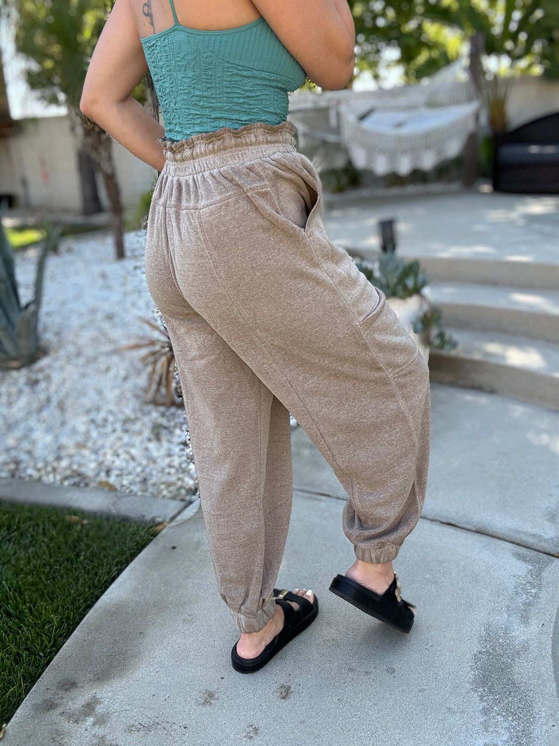 Ruffle Waist Burnout Jogger Pants