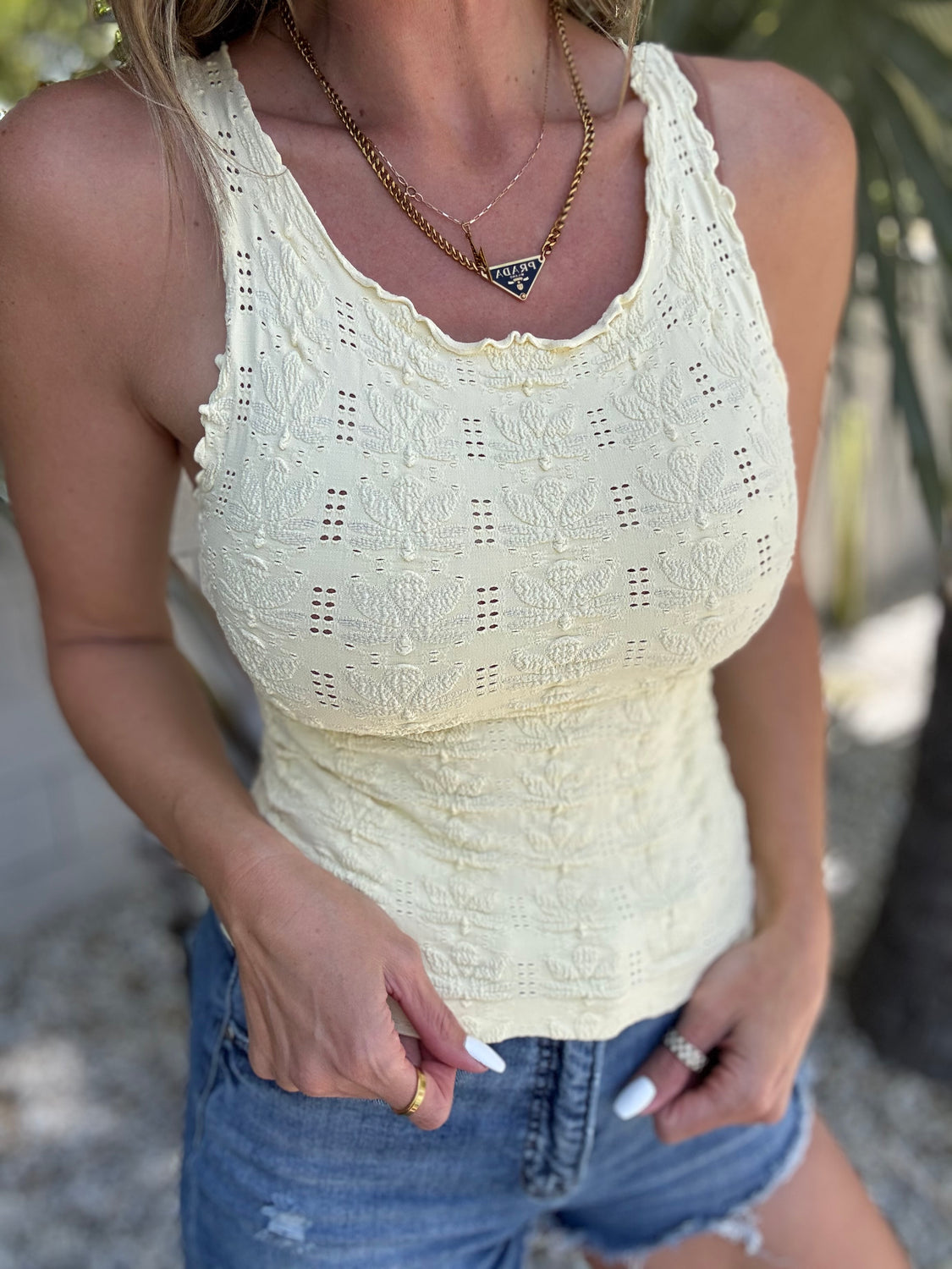 Ruffle Edge Lace Tank Top