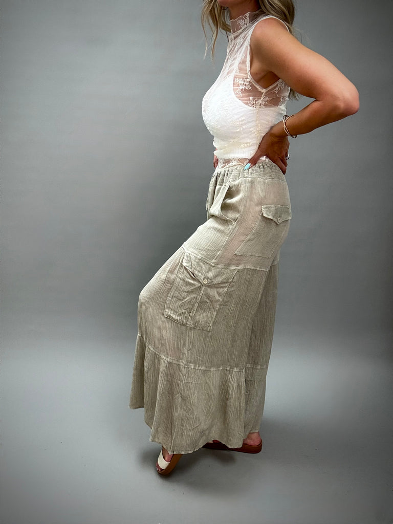 Dusty Sage Wide Leg Cargo Pants