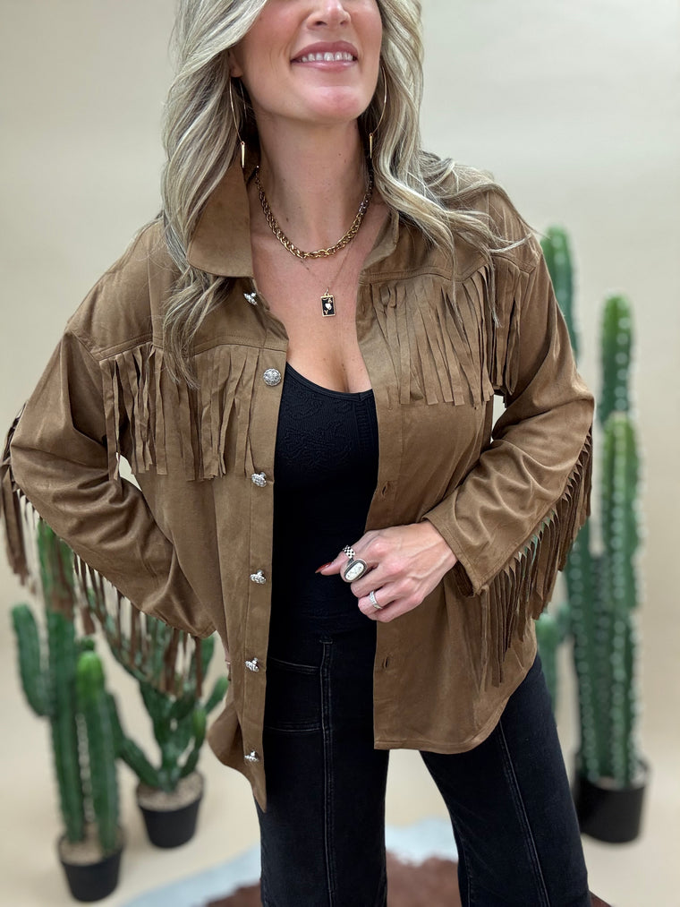 Sueded Fringe Button Down