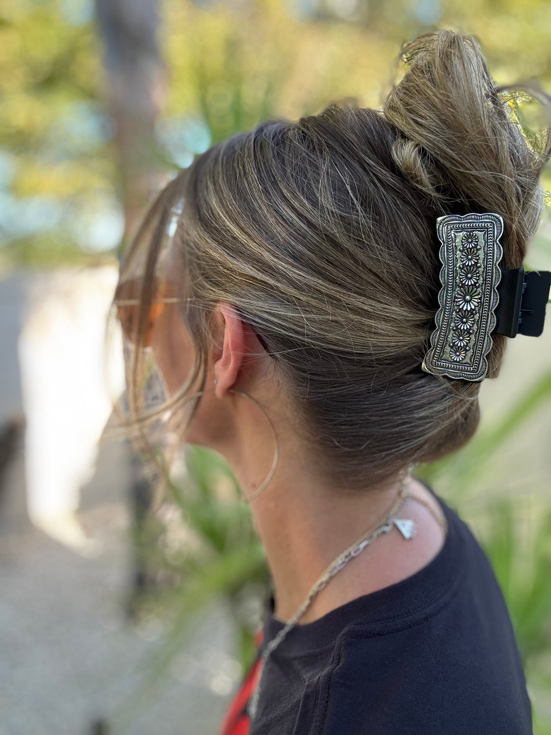 Silver Tooled Hair Clip