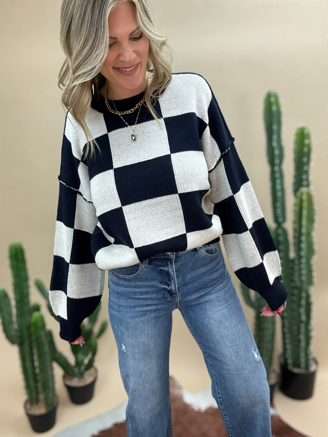 Navy Checker Pullover