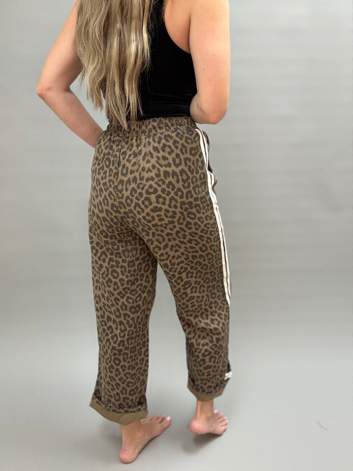 Leopard Cream Stripe Track Pants