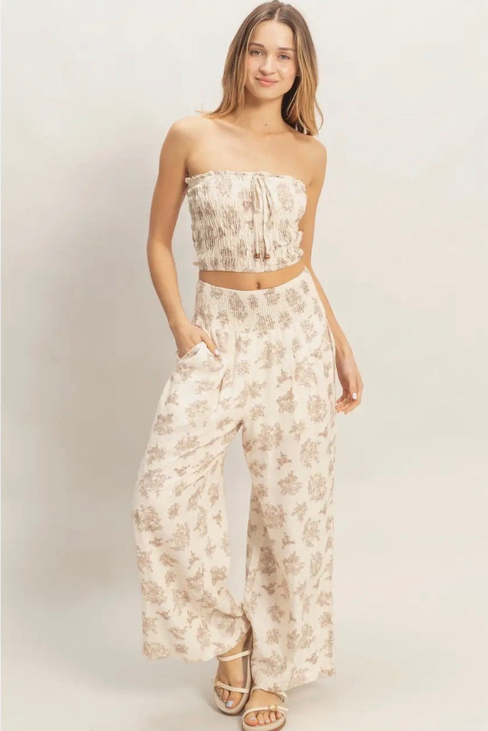 Matilda Biege Floral Pant Set