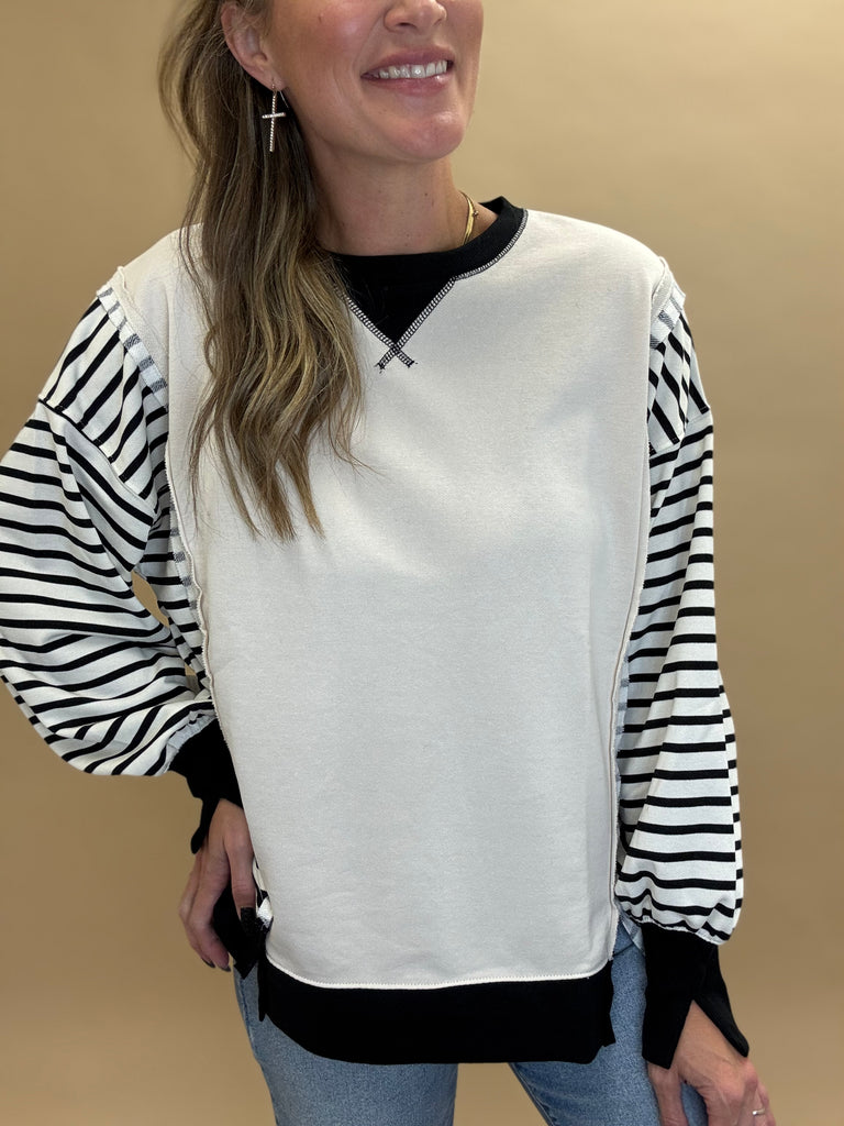 Stripe Doleman Sleeve Pullover