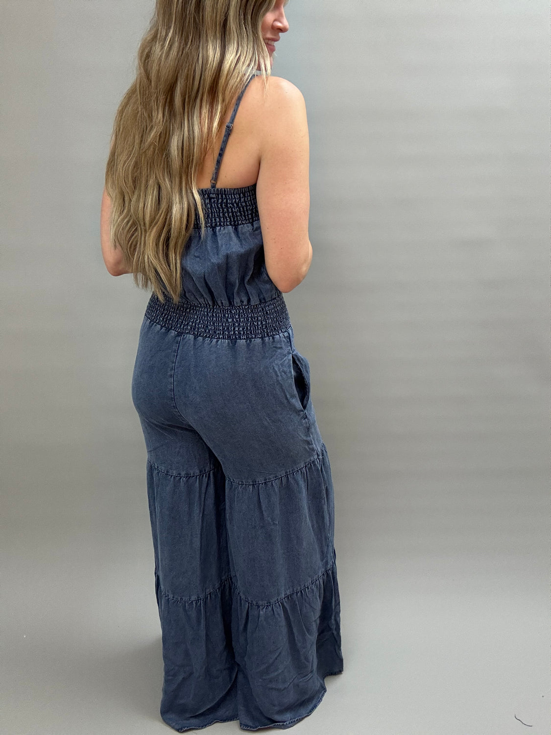 Tiered Tencel Denim Jumpsuit