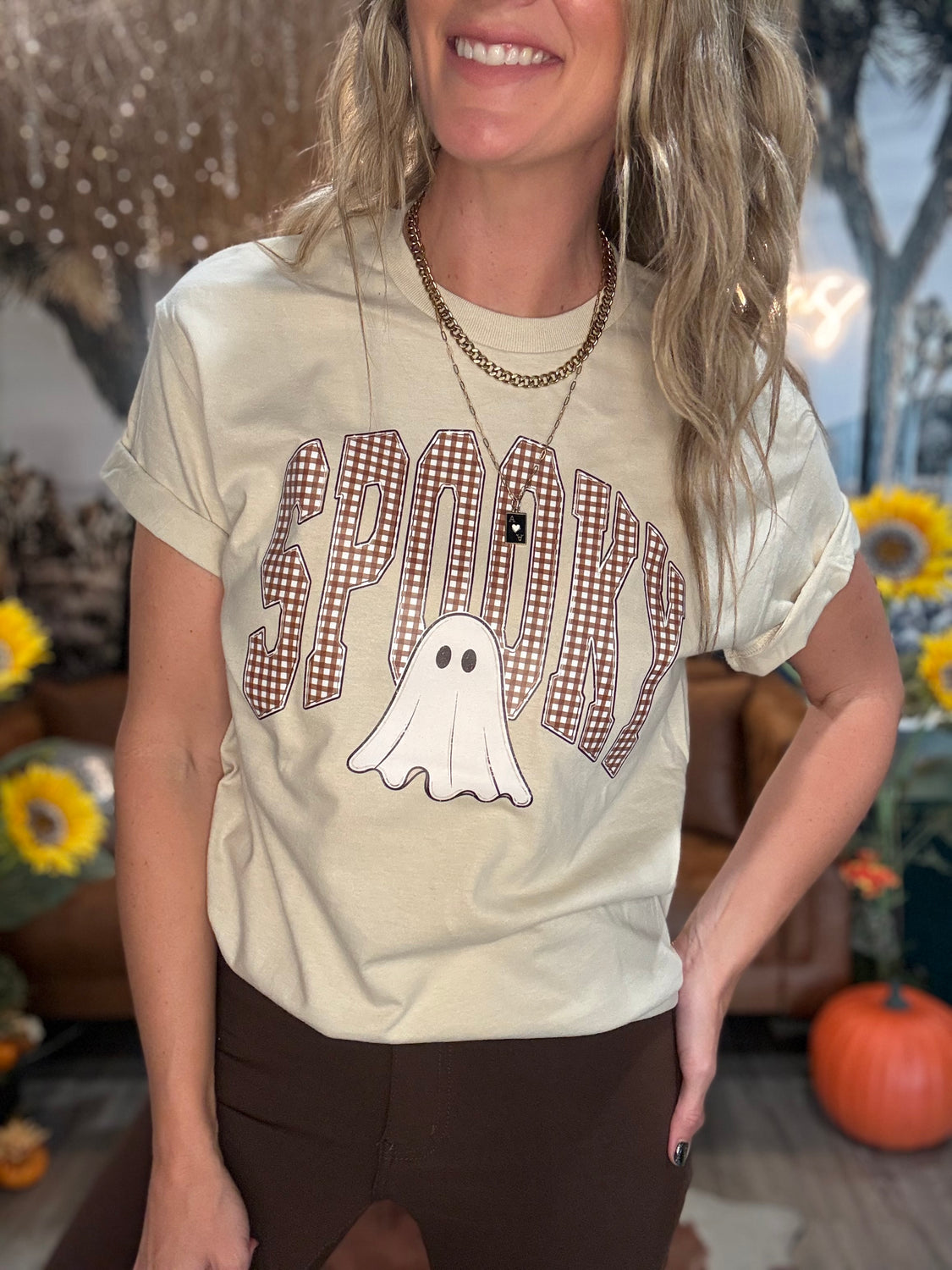 Gingham Spooky Ghost Graphic Tee