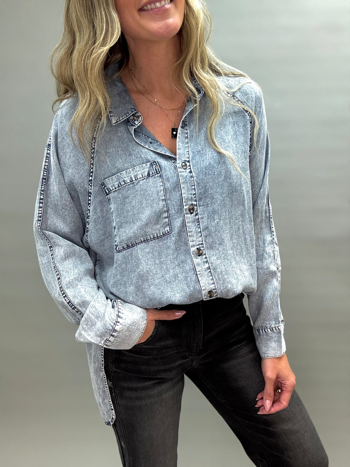 Tencel Denim  Button Down Top