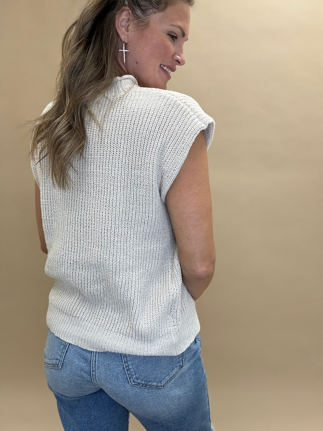 Ecru Mock Neck Sweater Top