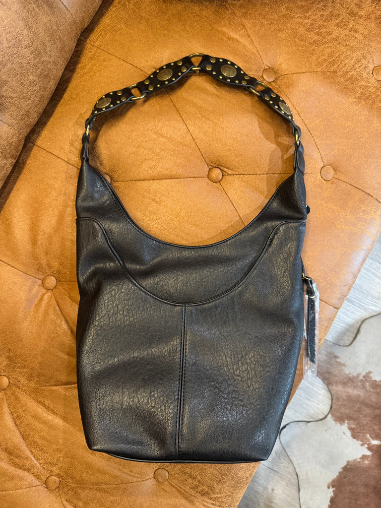 Black & Gold Concho Strap Bag