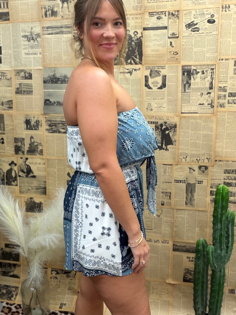 Bandana Tie Front Tube Top Romper