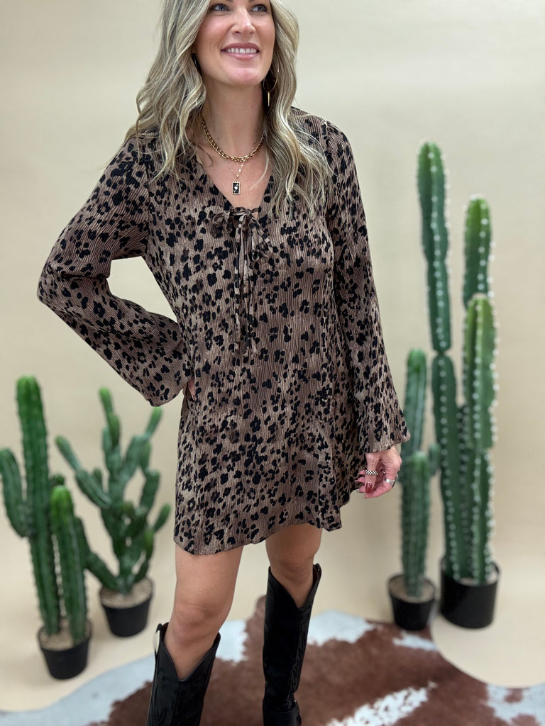 Leopard Pleated Mini Dress