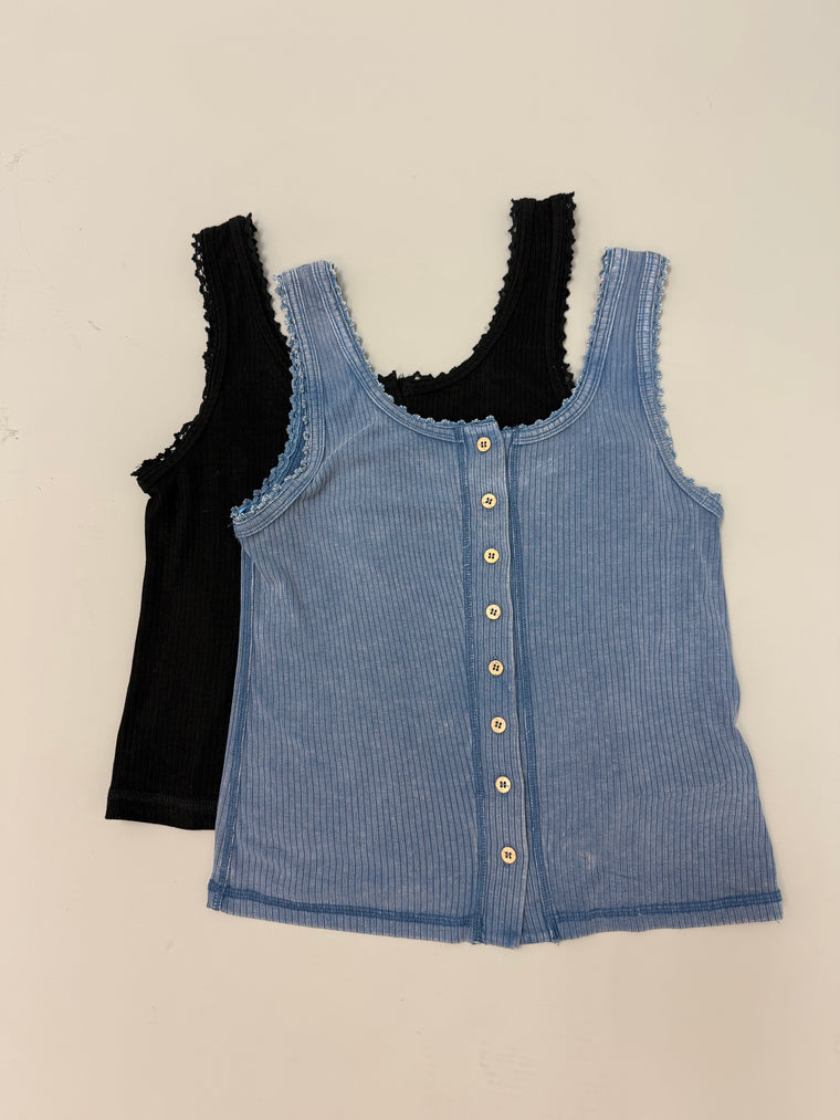 Lace Trimmed Henley Tank