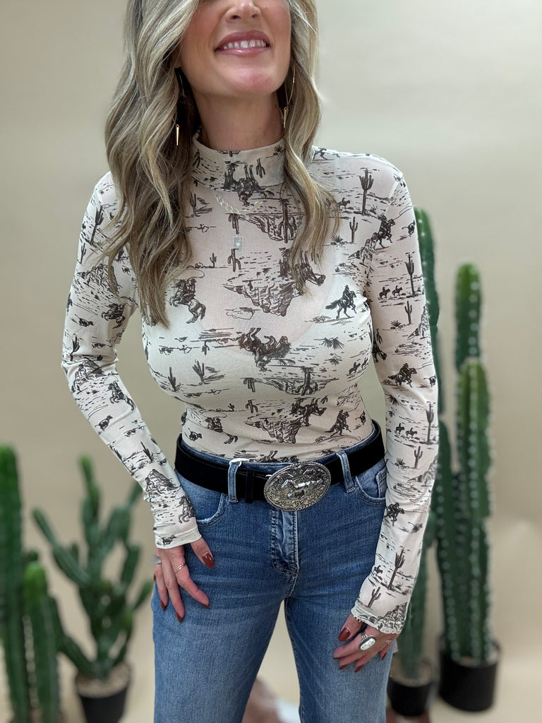 Old West Print Mesh Bodysuit