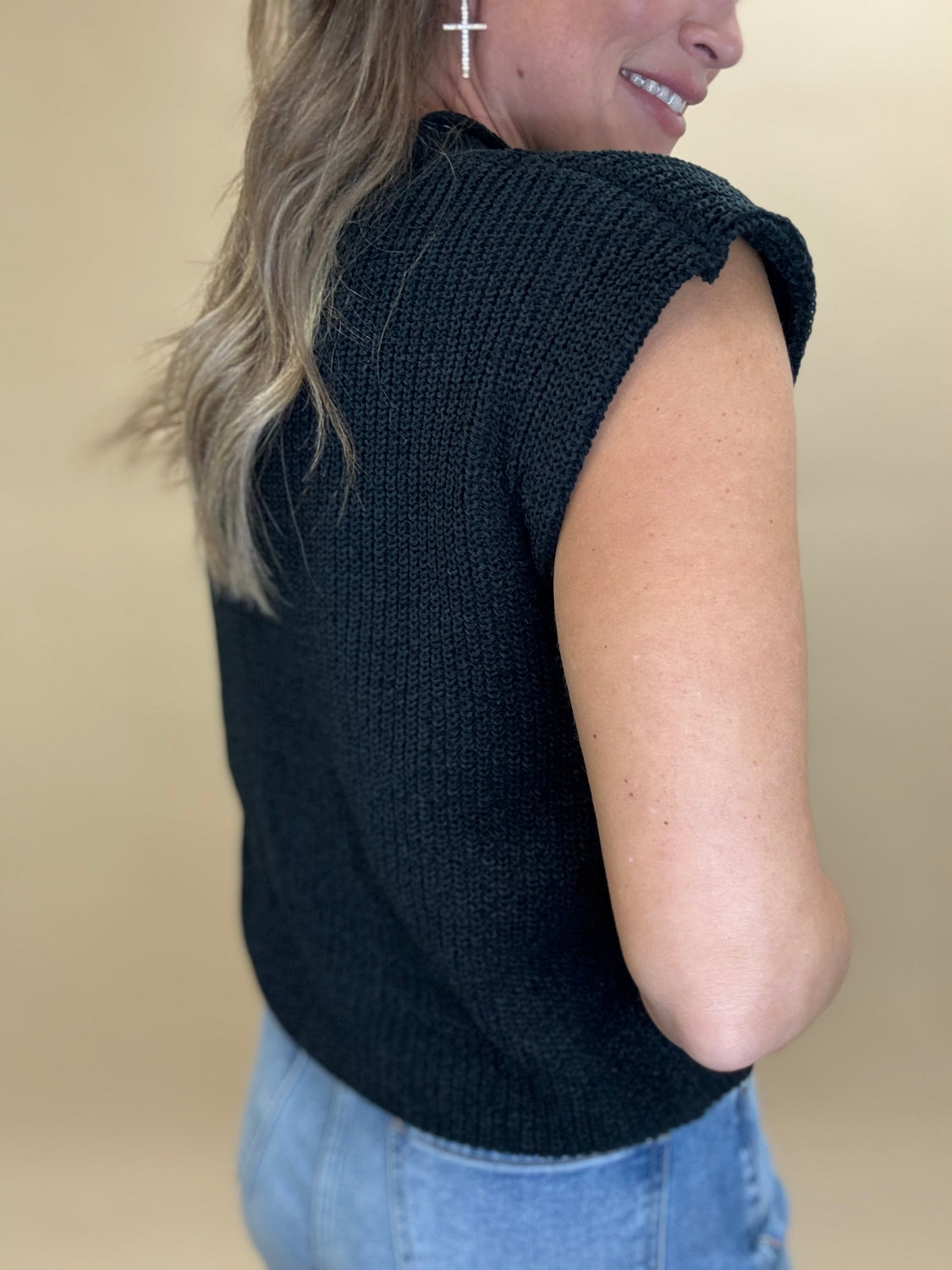 Black Mock Neck Sweater Top