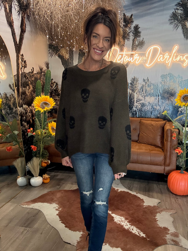 Olive Skull Sweater
