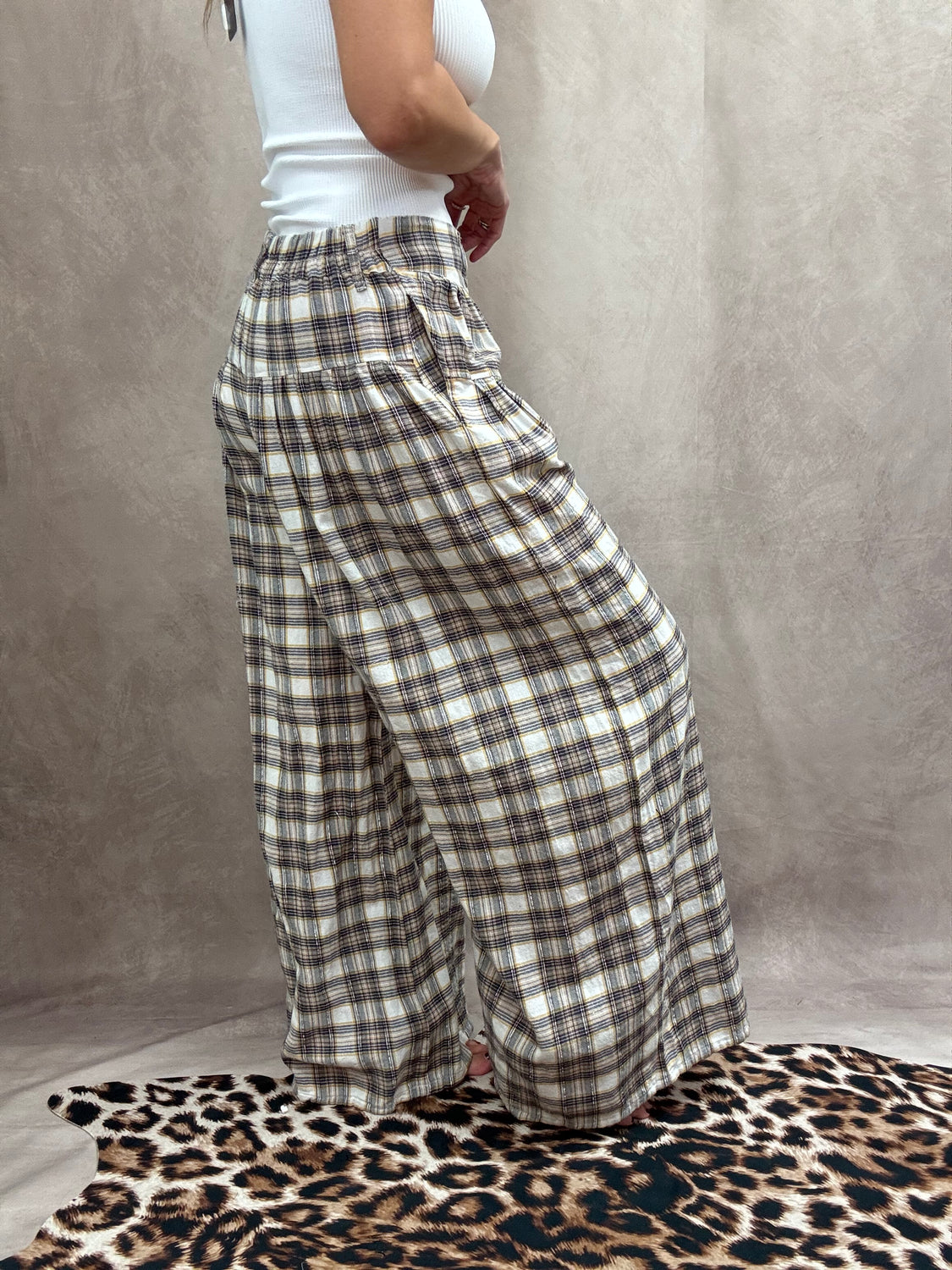 Buttoned Up Plaid Wide Leg Pants