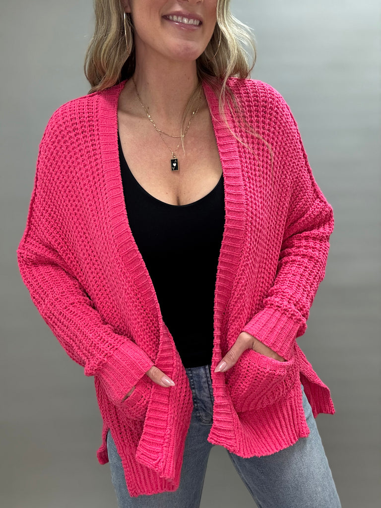 Bubble Gum Pink Chenille Cardigan