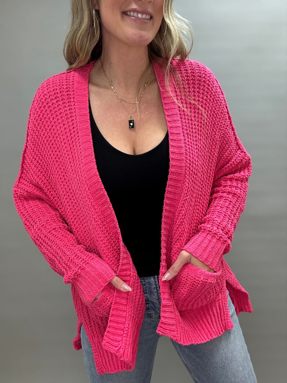 Bubble Gum Pink Chenille Cardigan