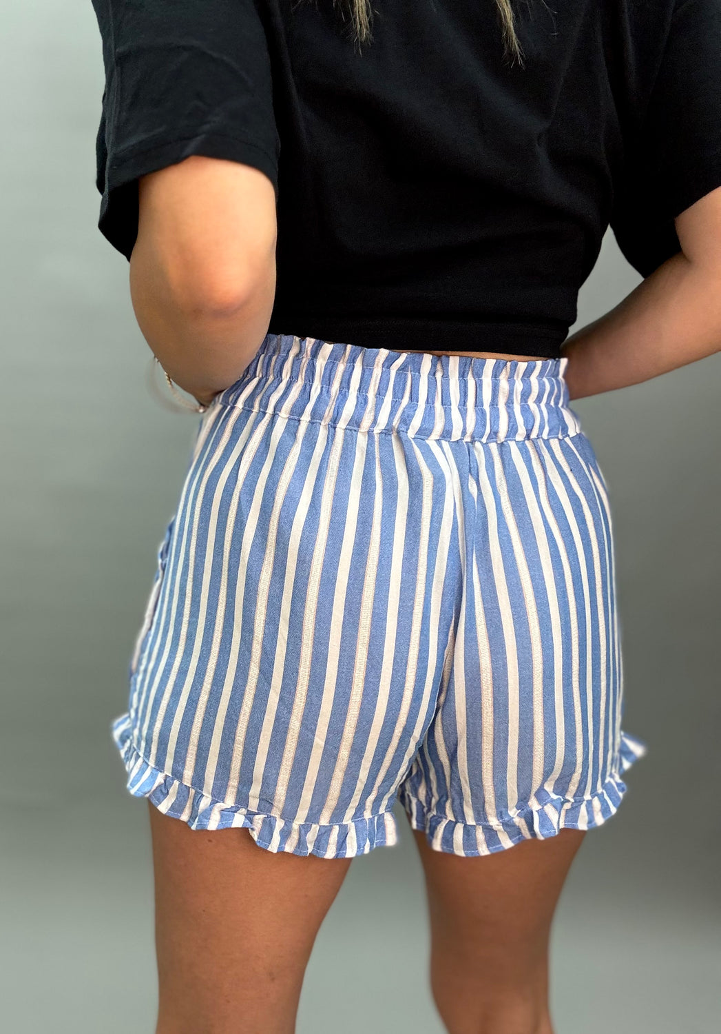 Marina Blue Stripe Ruffle Short