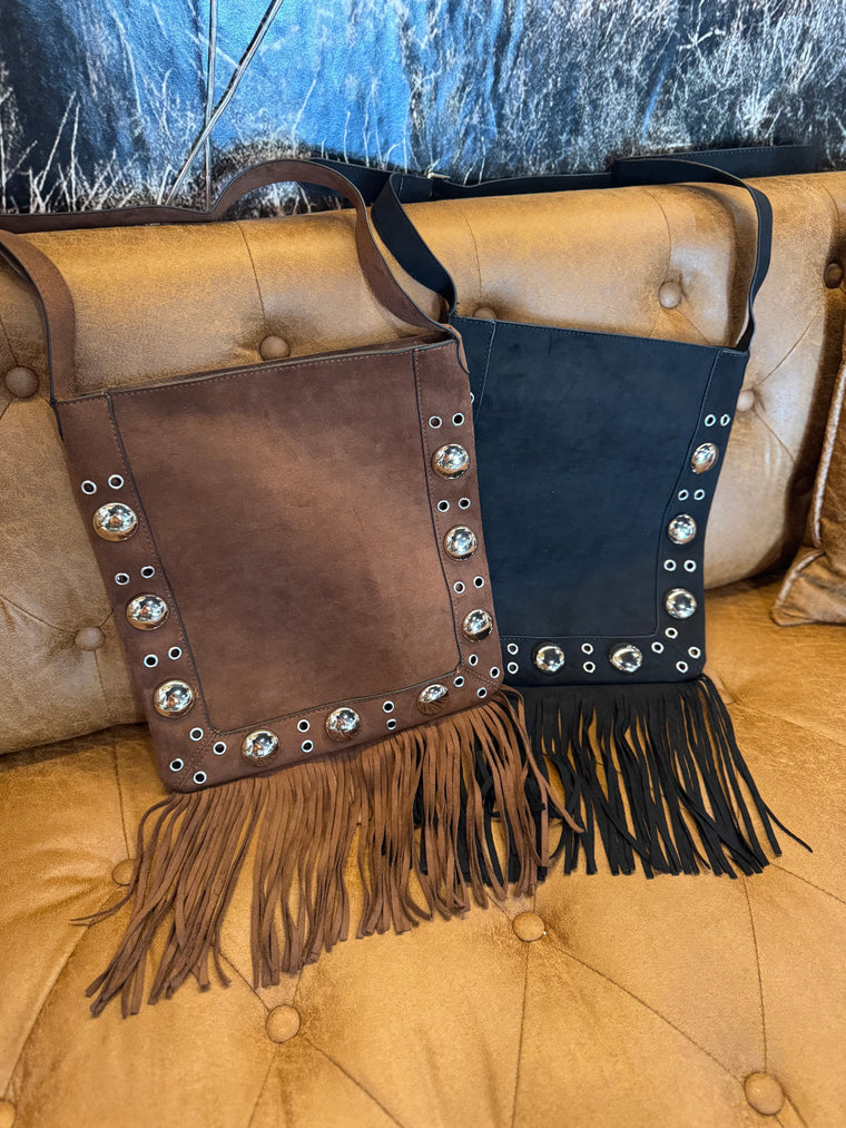 Fringe Suede Studded Bag