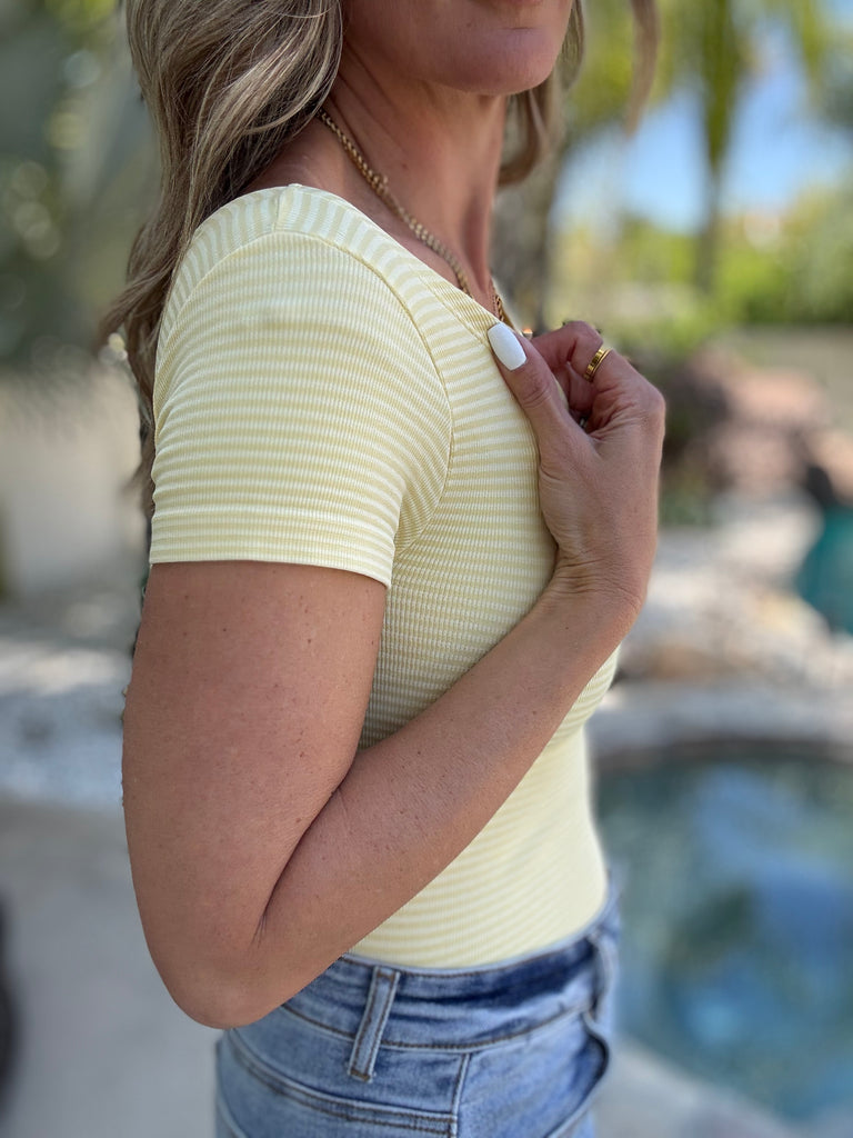 Butter Stripe Off The Shoulder Tee