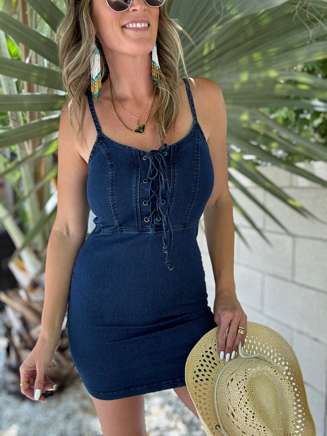 Stretch Denim Corset Mini Dress