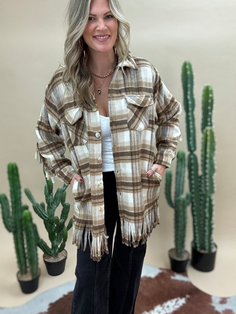 Harvest Plaid Fringe Coat