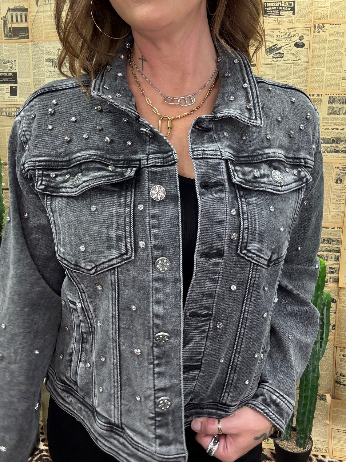 Embellished Grey Denim Jacket