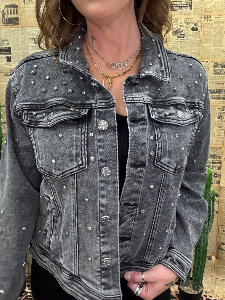 Embellished Grey Denim Jacket