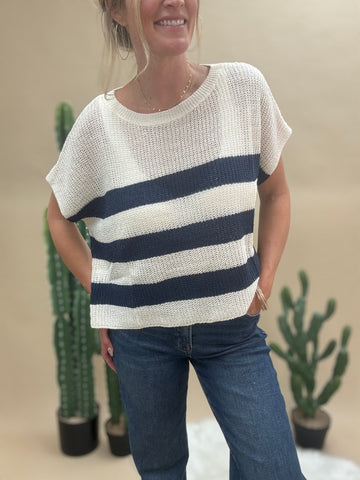Navy Stripe Knit Sweater Top