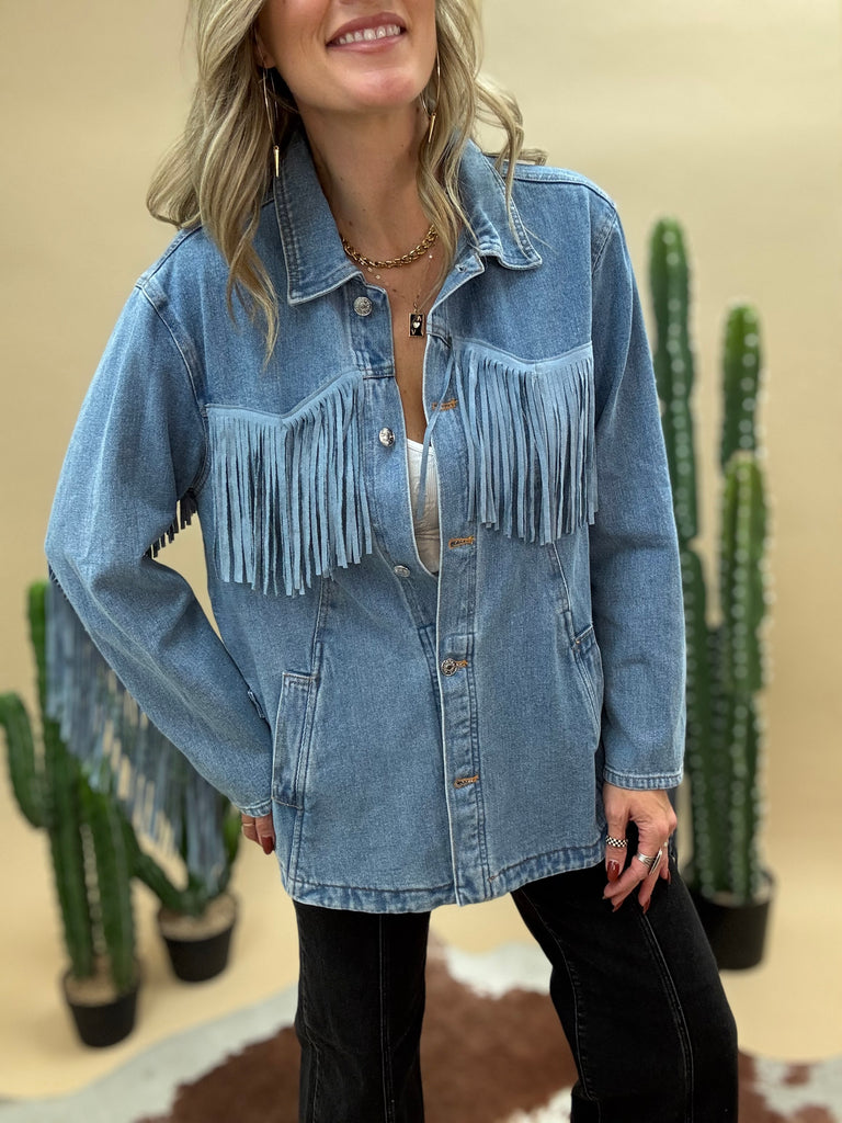 Mystic Denim Fringe Coat