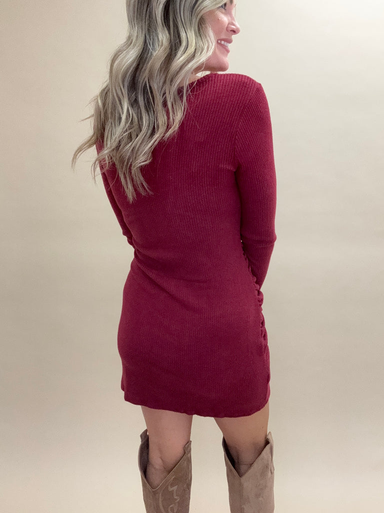 Wrapped Up Wine Sweater Dress